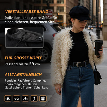 Damen Ballonmütze Wolle warm mit Visor, Schwarz