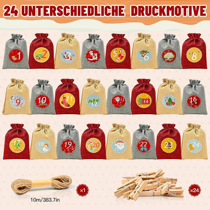 Adventskalender zum Befüllen 24 Stoffbeutel