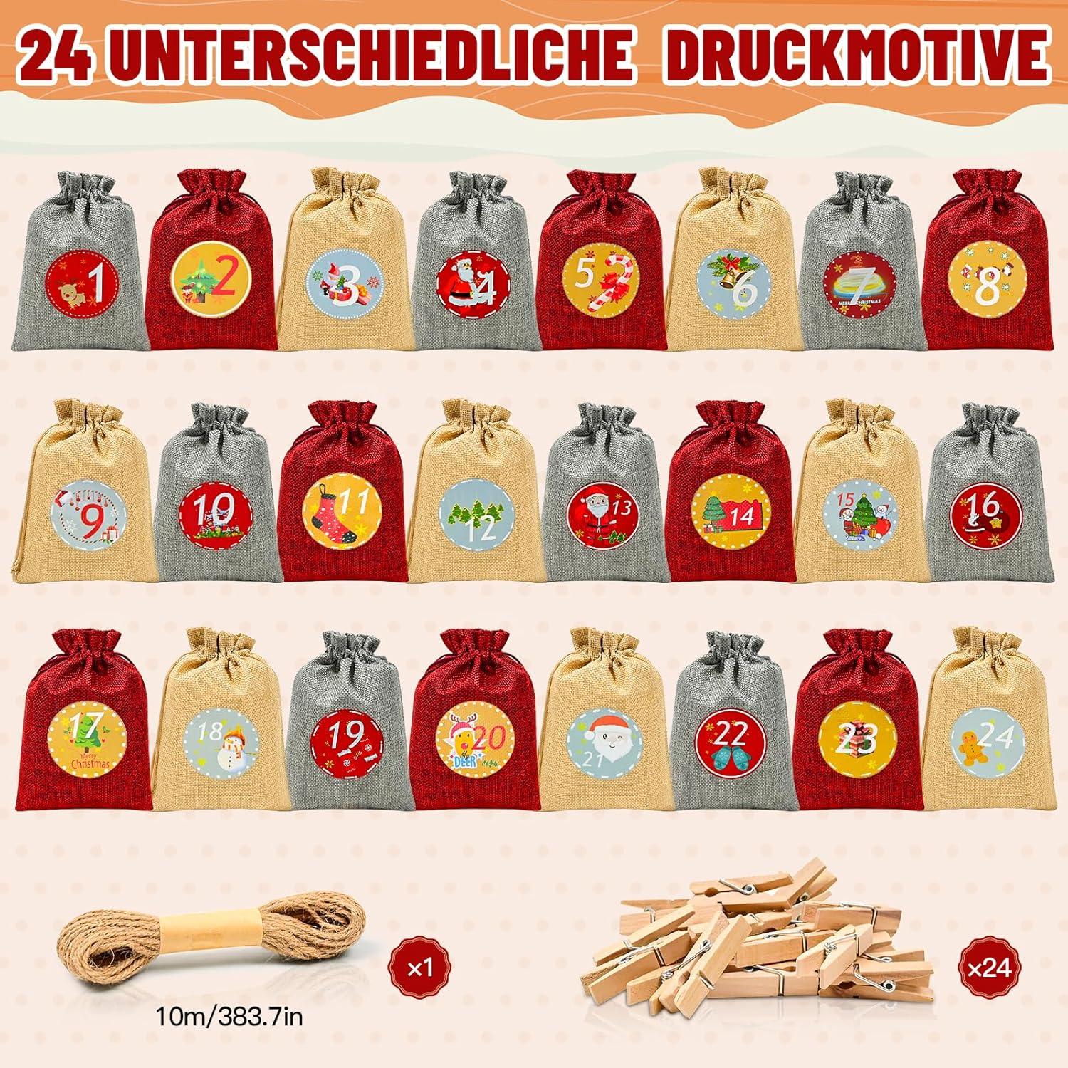 Adventskalender zum Befüllen 24 Stoffbeutel