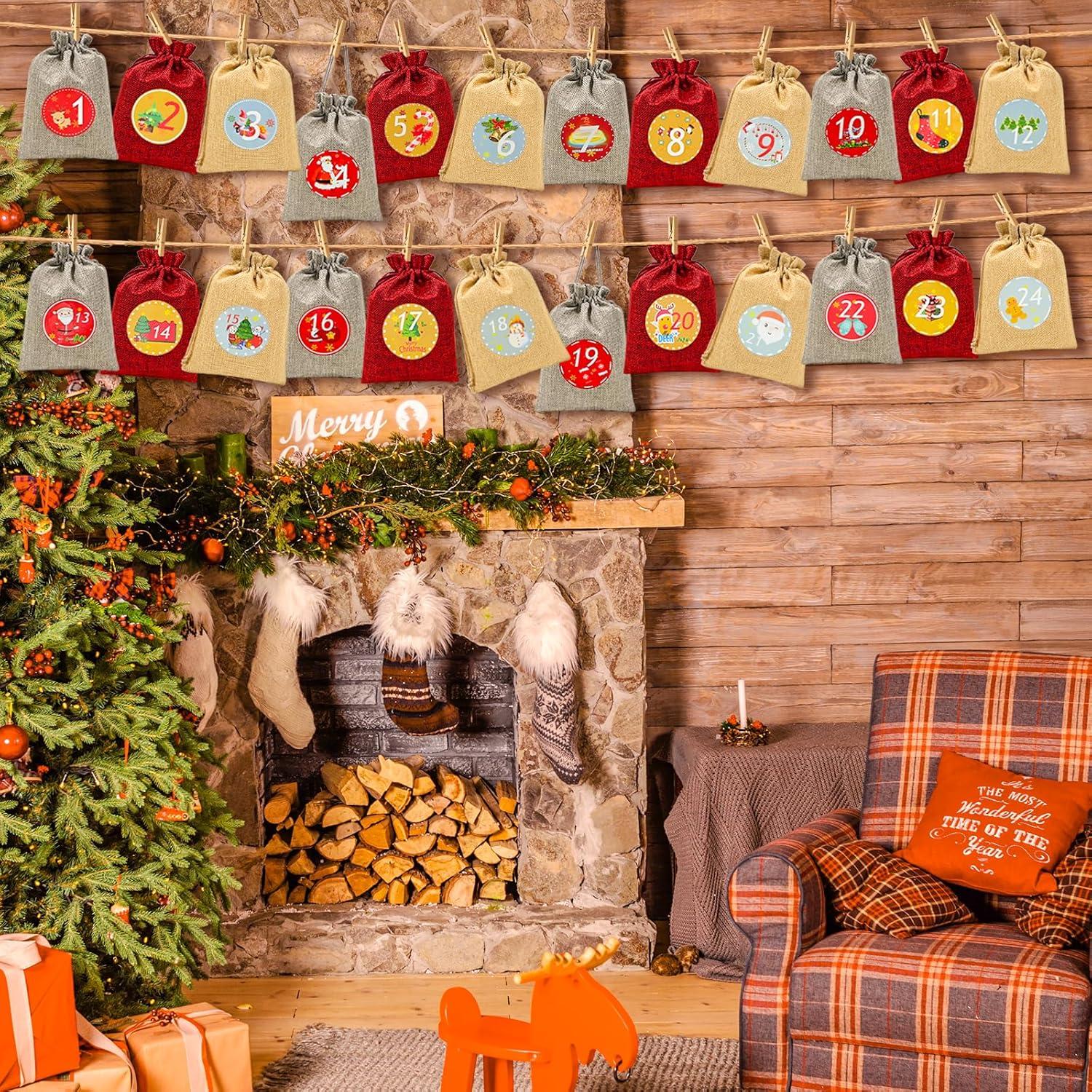 Adventskalender Stoffbeutel 24 Weihnachtskalender zum Befüllen 18x13CM