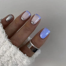 24 Nägel Aufkleben Französisch Ballerina Blau Weiß Glossy Nagel