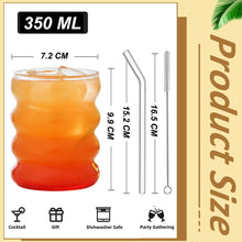 ALINK 350ml Wave Trinkgläser Set mit Glasstrohhalmen 2er