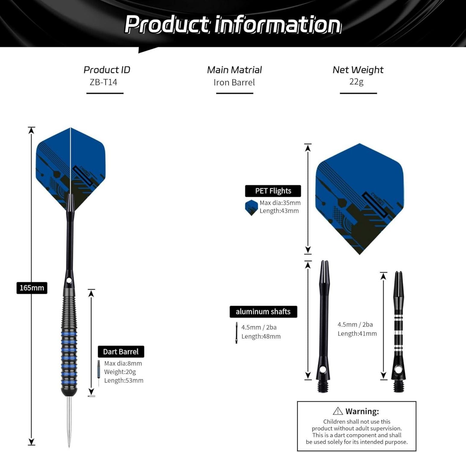 CyeeLife Profi Dartpfeile 22g Metallspitze 12 Stück Steel