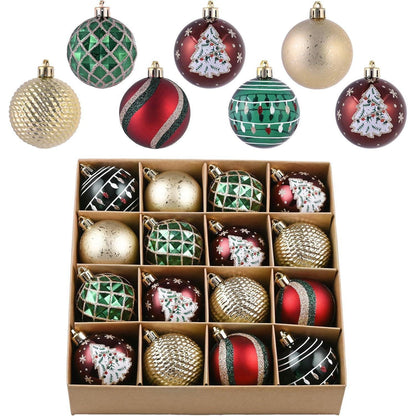 Weihnachtskugeln 16er Set 6cm Rot Grün Gold Bruchfest mit Aufhänger
