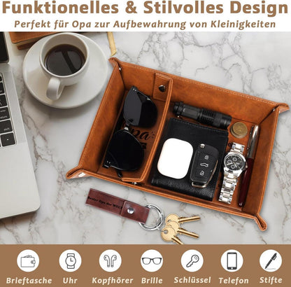 Lederschale Tablett Geschenke für Opa - Leder Organizer Adventskalender Ablage Bester Opa