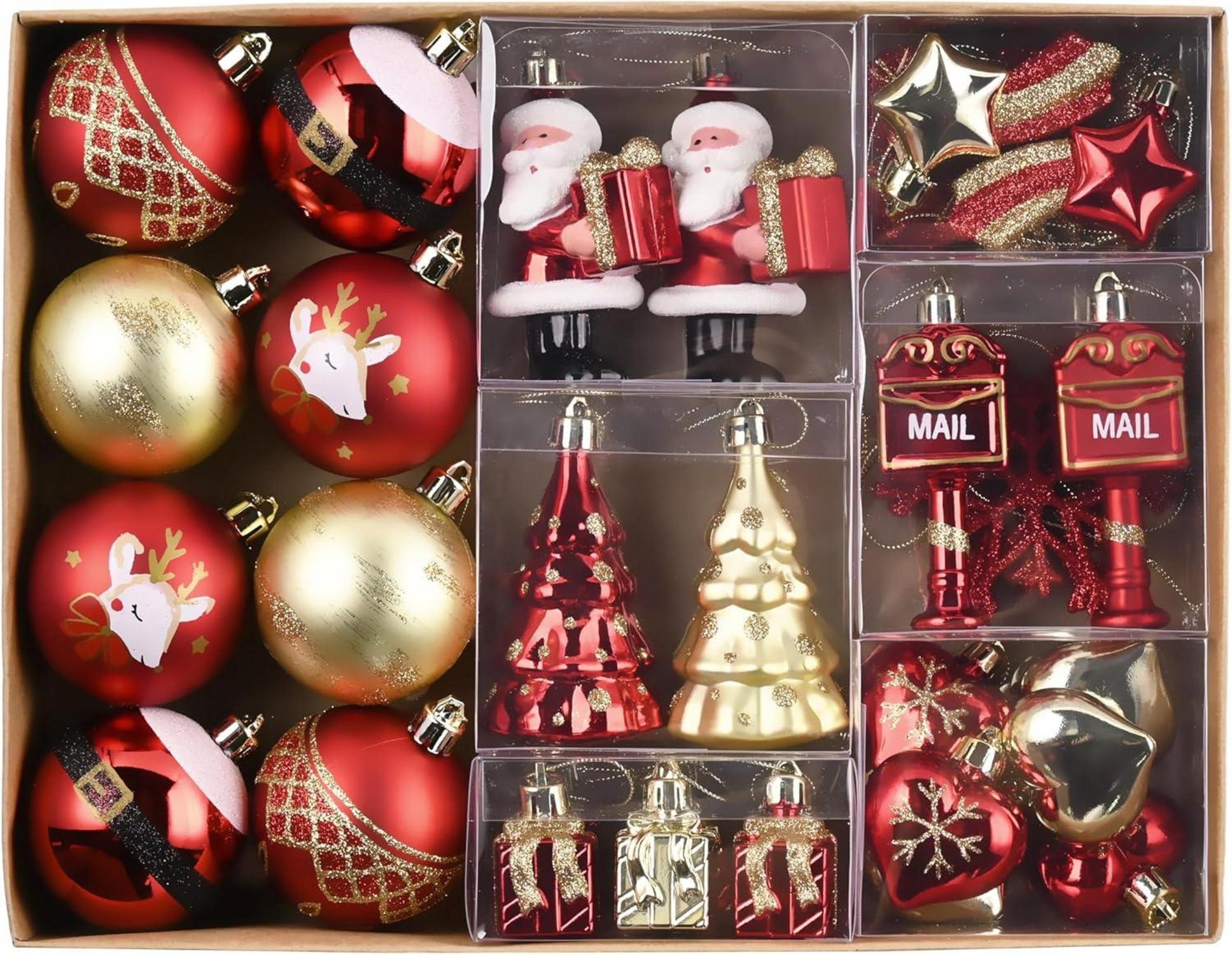 40er Set Weihnachtskugeln Kunststoff Rot Gold Deko Bälle
