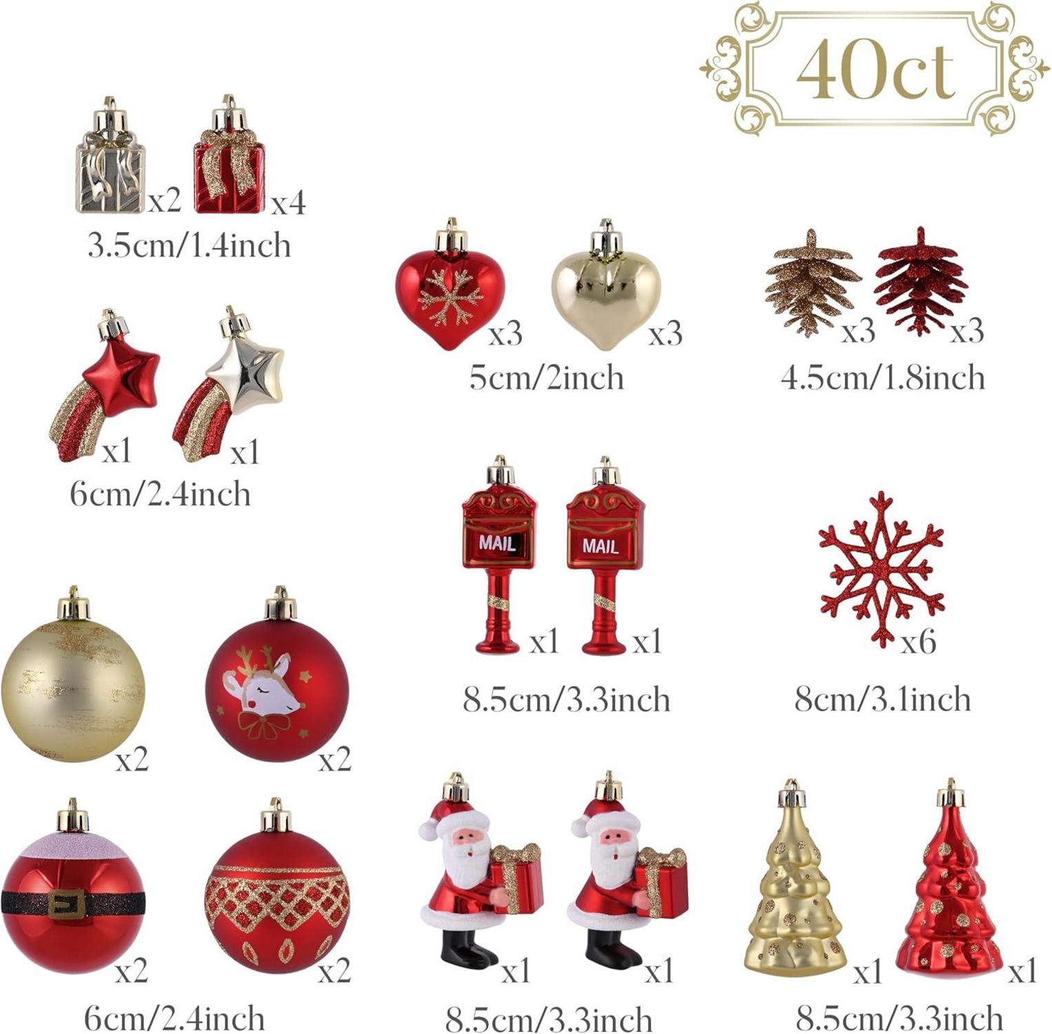 Weihnachtskugeln 40 Stück: Christbaumkugeln Rot Gold Geschenkpaket