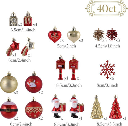 Weihnachtskugeln 40 Stück: Christbaumkugeln Rot Gold Geschenkpaket