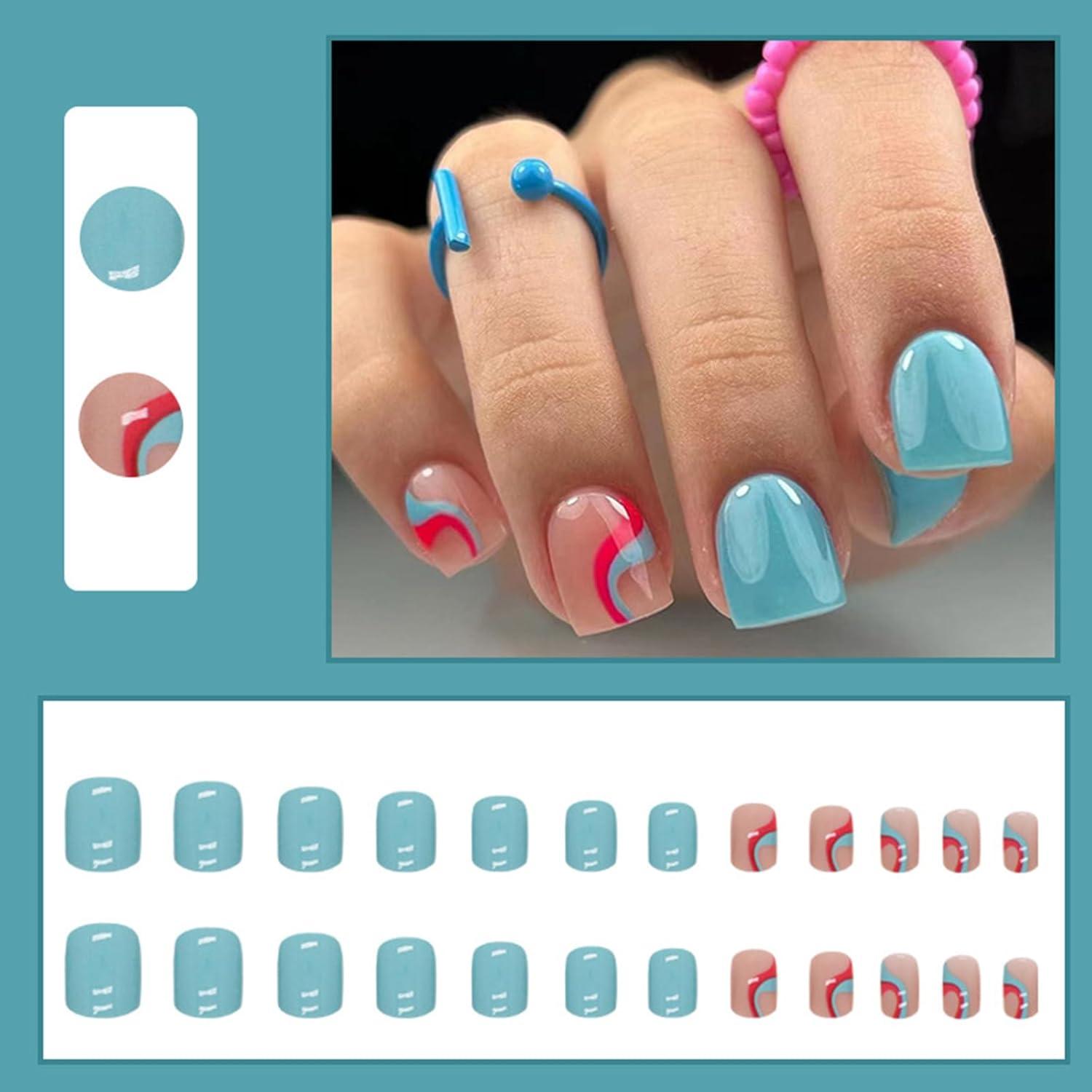 24 Stück Acryl Nägel Eckig Kurz, French Tips Welligkeit