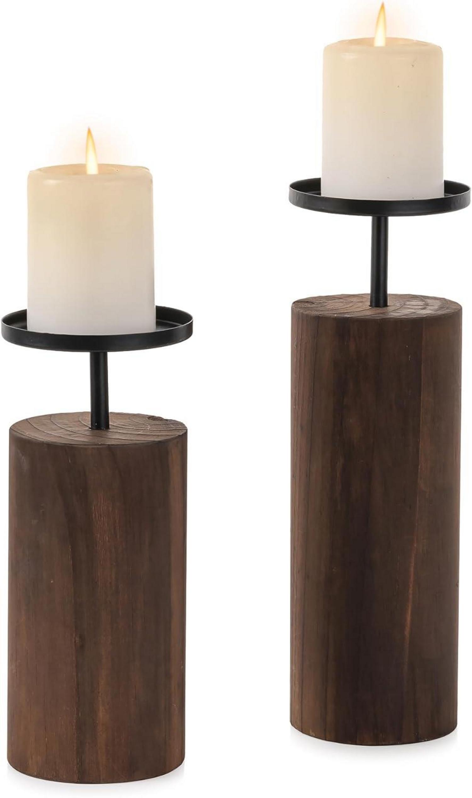 Rustikaler Holz Kerzenständer Set 2er - Adventskranz Deko