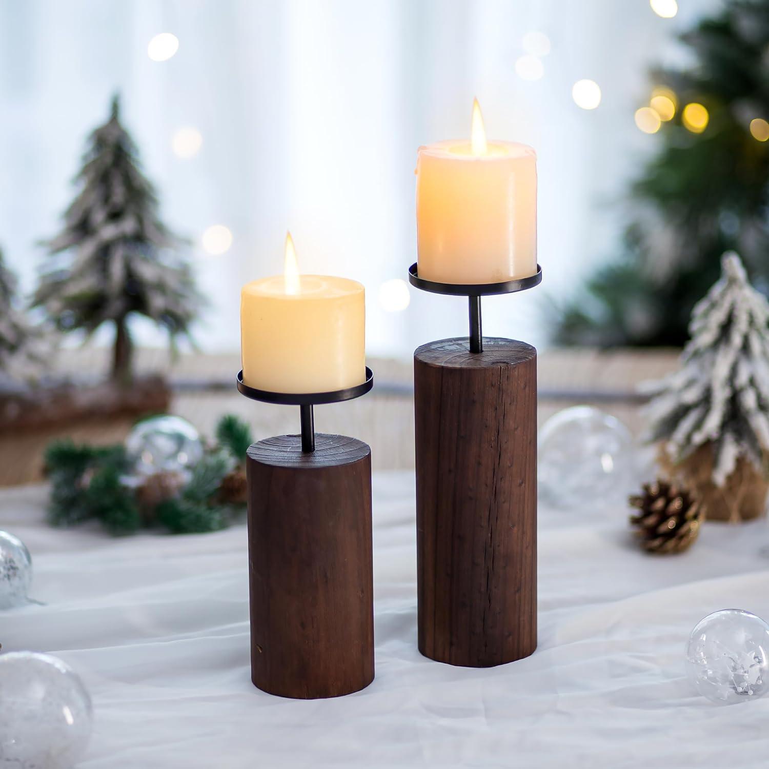 Rustikaler Holz Kerzenständer Set 2er - Adventskranz Deko