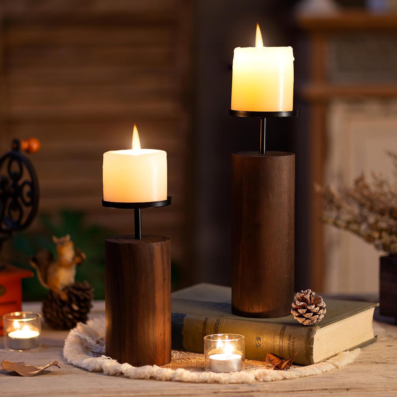 Romadedi Holz Kerzenhalter Adventskranz 2er Set Rustikal für Stumpenkerzen