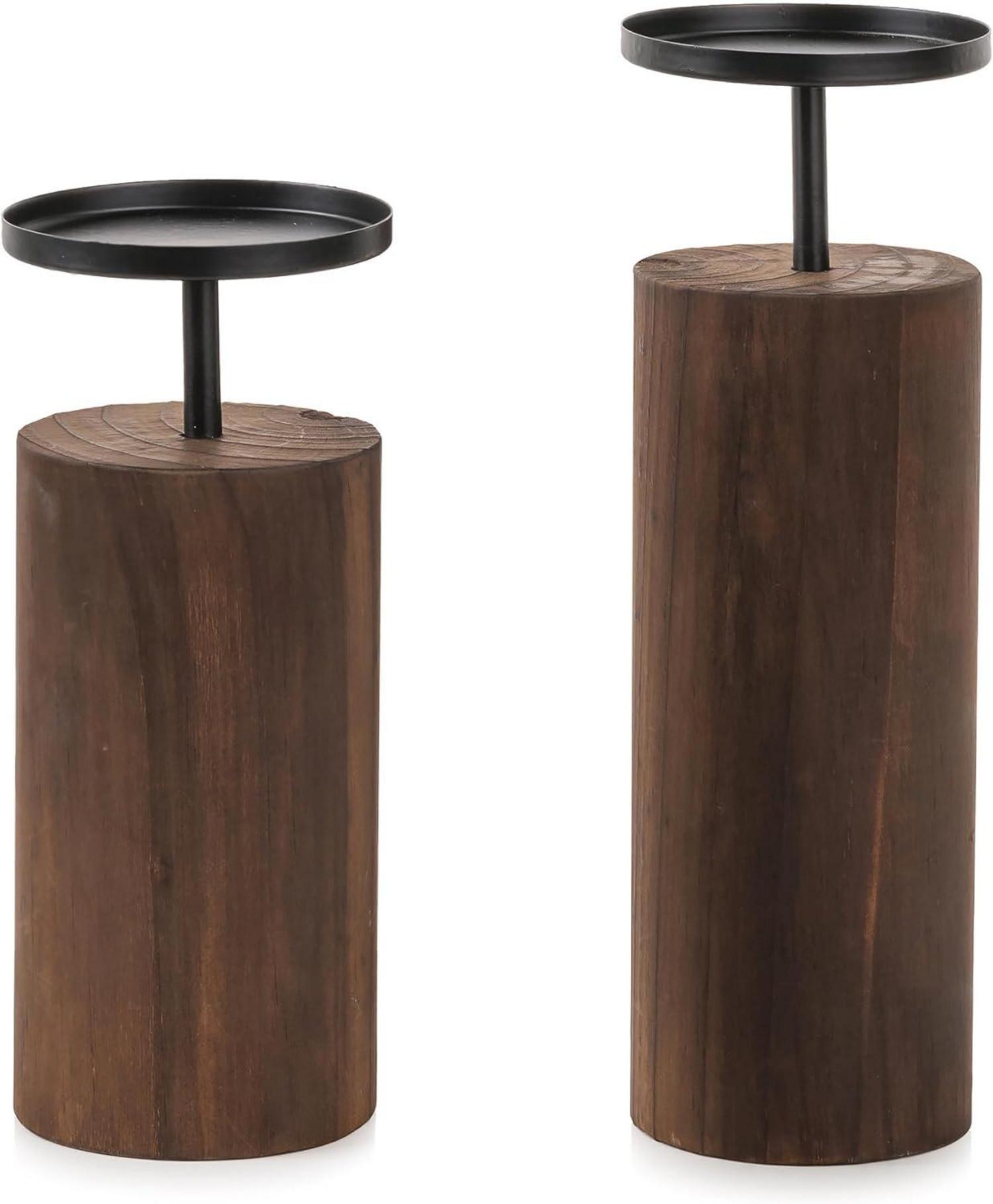 Holz Kerzenhalter 2er Set rustikal Deko Stumpenkerzen Adventskranz