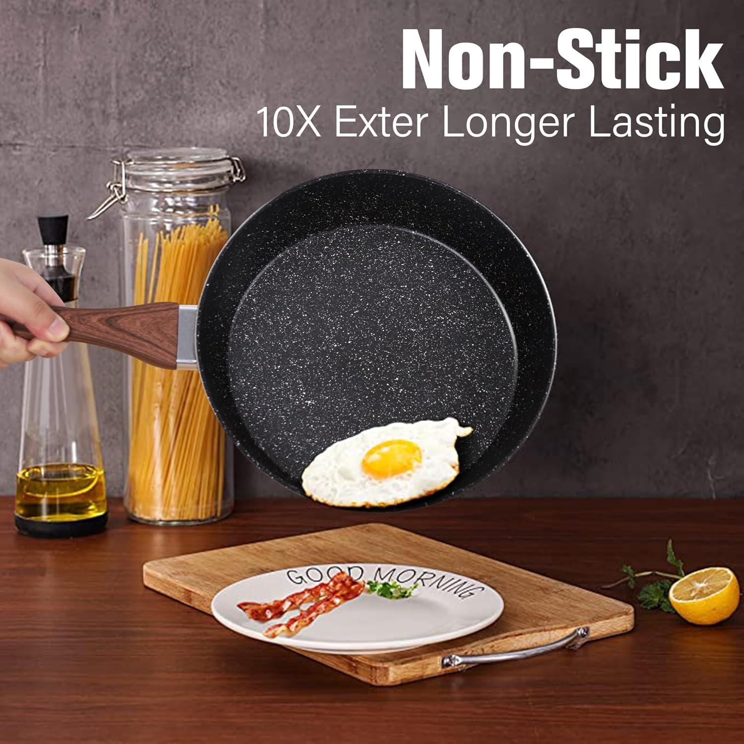 Induktionskochgeschirr-Set - 12-teilig, Antihaftbeschichtet, Granitoptik, Schwarz