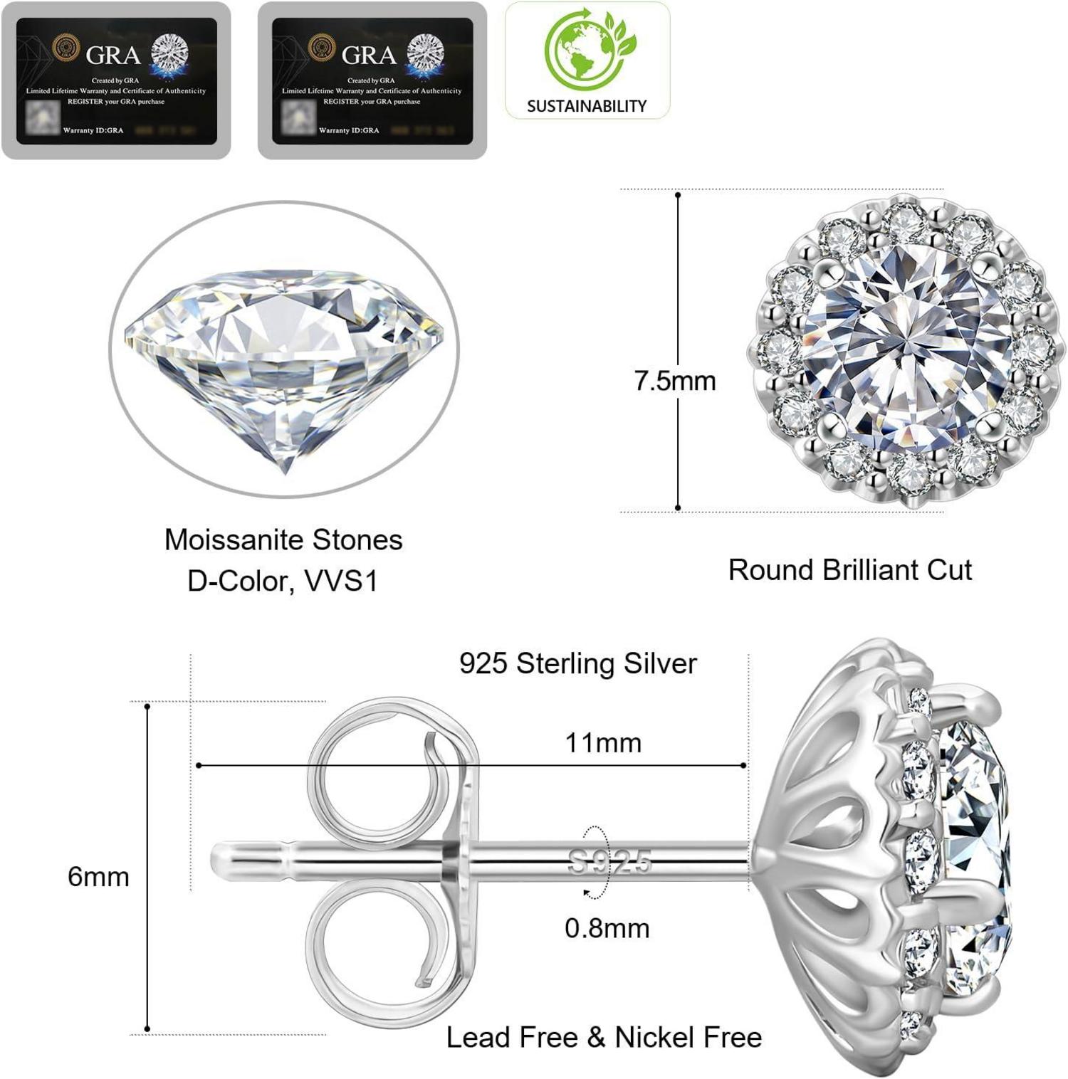 Moissanite Ohrringe Damen Silber 925 Blume Ohrstecker Halo Diamant