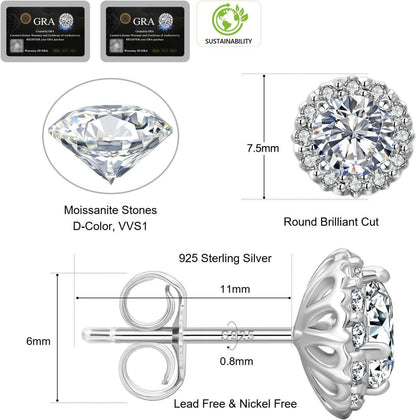 Moissanite Ohrringe Damen Silber 925 Blume Ohrstecker Halo Diamant