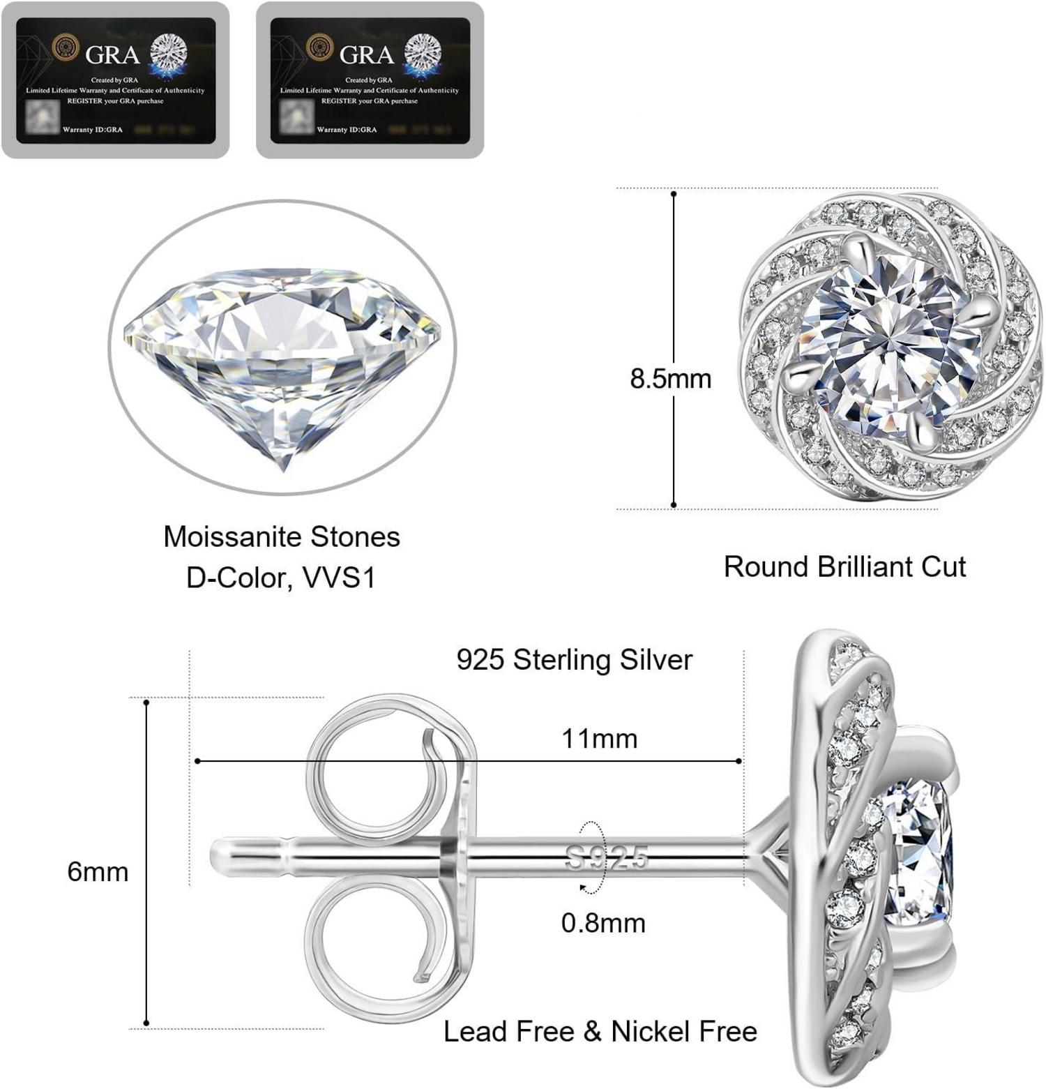 Damen Moissanite Ohrringe 925 Silber Blume Halo 1,0/2,0 Karat VVS1 Diamant