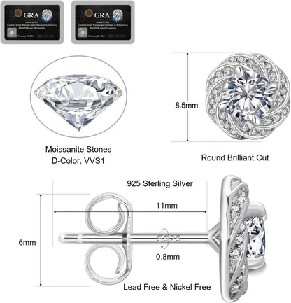 Damen Moissanite Ohrringe 925 Silber Blume Halo 1,0/2,0 Karat VVS1 Diamant
