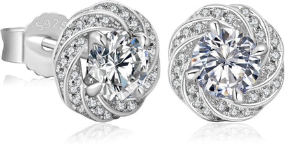 Damen Moissanite Ohrringe 925 Silber Blume Halo 1,0/2,0 Karat VVS1 Diamant