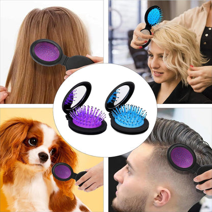 2er Set Mini-Haarbürste Faltbar Kamm Reise Spiegel tragbare Bürste Massagekamm