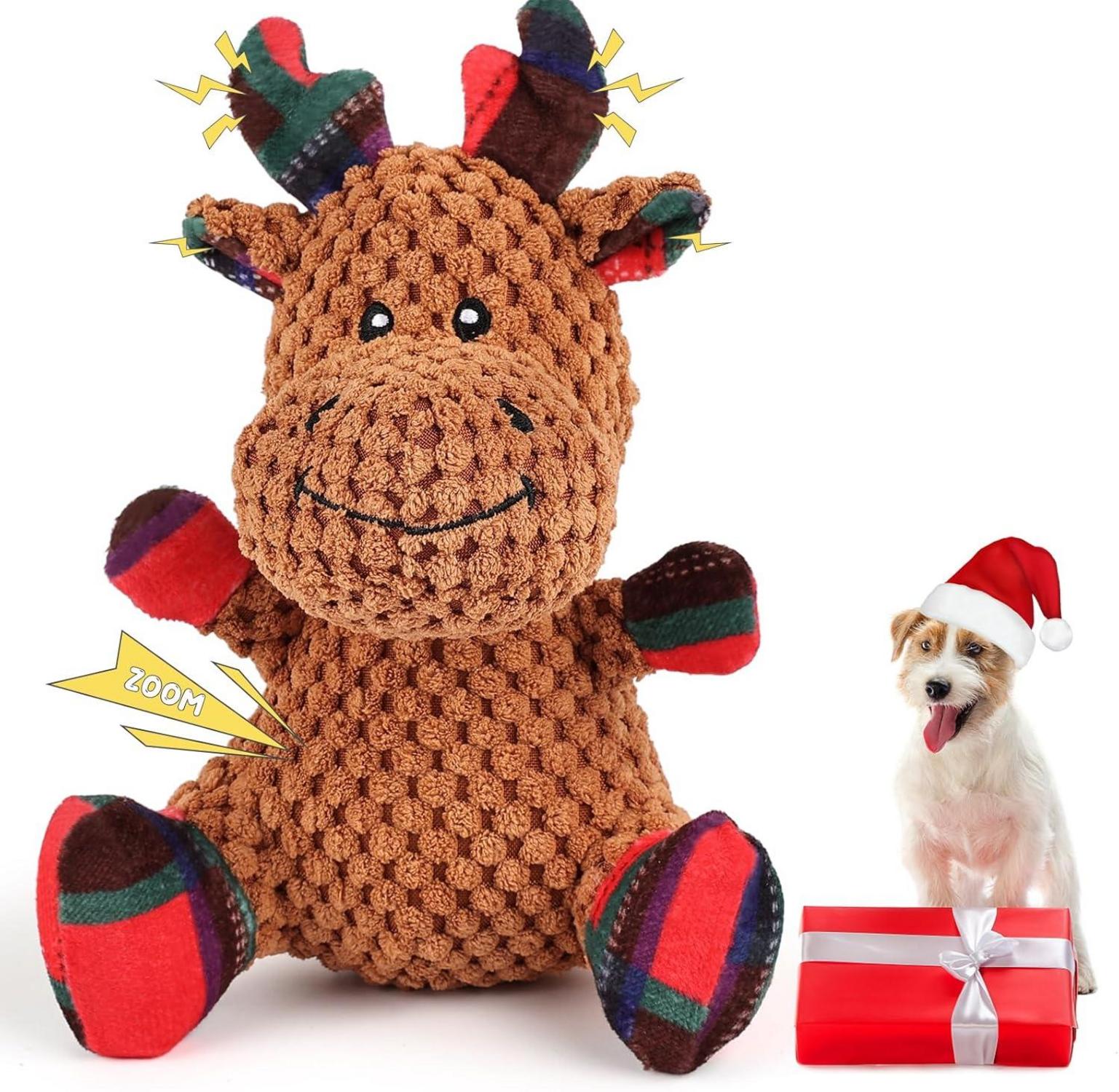 Hundespielzeug Weihnachten Kuscheltier Elch Quietschend