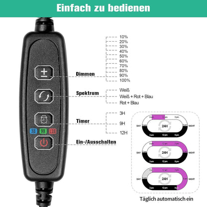 Pflanzenlampe LED Vollspektrum Grow Lampe 3 Modi Timer