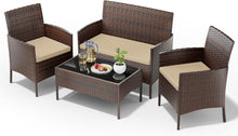 Polyrattan Sitzgruppe für 4 Personen mit Tisch und 2er Sofa, Stühlen