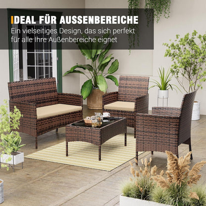 Moderne Polyrattan Sofa Garnitur 4-teilig für Balkon