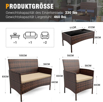 Polyrattan Sitzgruppe UDPATIO Fort 4 Personen Terrasse Balkon Garten Gartenmöbel Set Braun Schwarz Creme