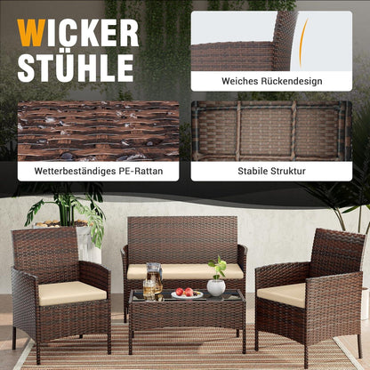 Polyrattan Gartenmöbel Set 4 Personen Braun Schwarz Terrasse Balon
