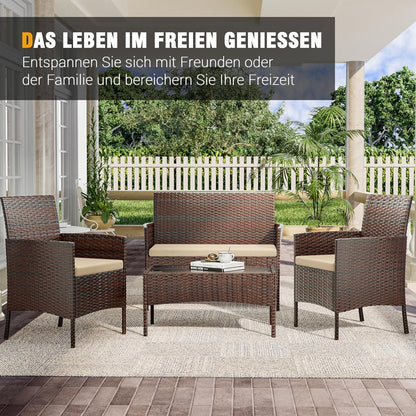Polyrattan Sitzgruppe 4 Personen: Tisch, 2er Sofa, 2
