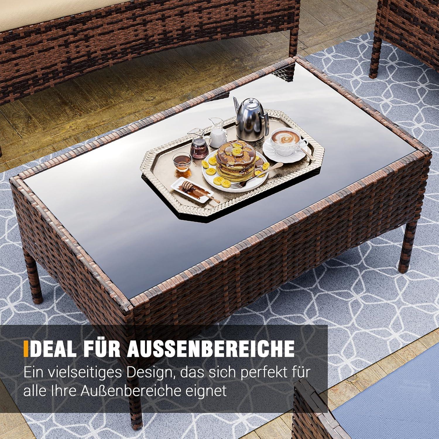 Polyrattan Gartenmöbel Set 4 Personen Braun Schwarz Terrasse Balon