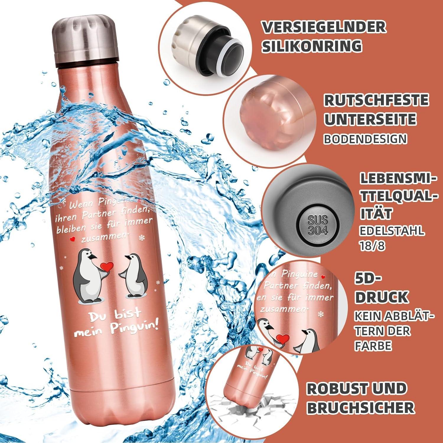 Edelstahl Thermosflasche 500ml Pinguin Jahrestag Liebe Geschenk Frauen