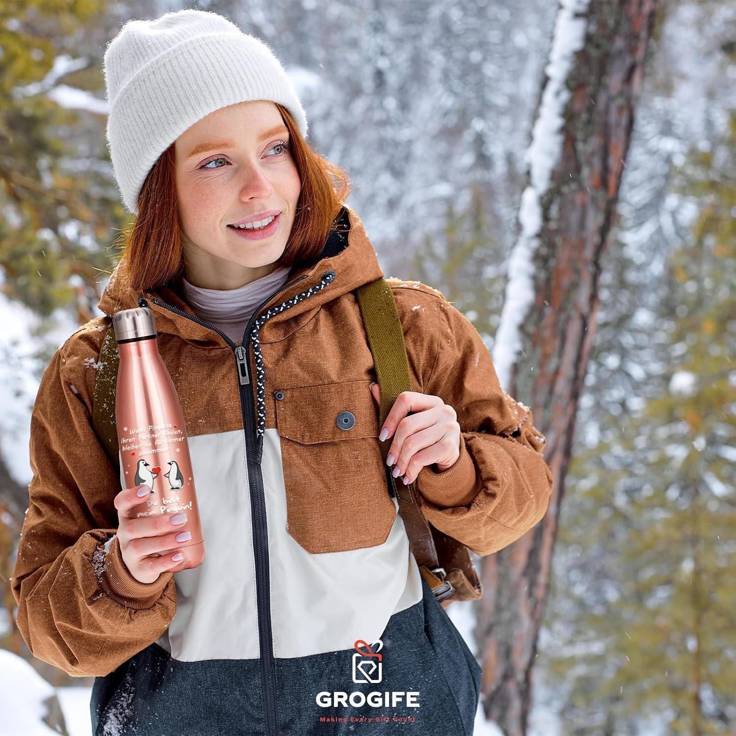 Edelstahl Thermosflasche 500ml Pinguin Jahrestag Liebe Geschenk Frauen