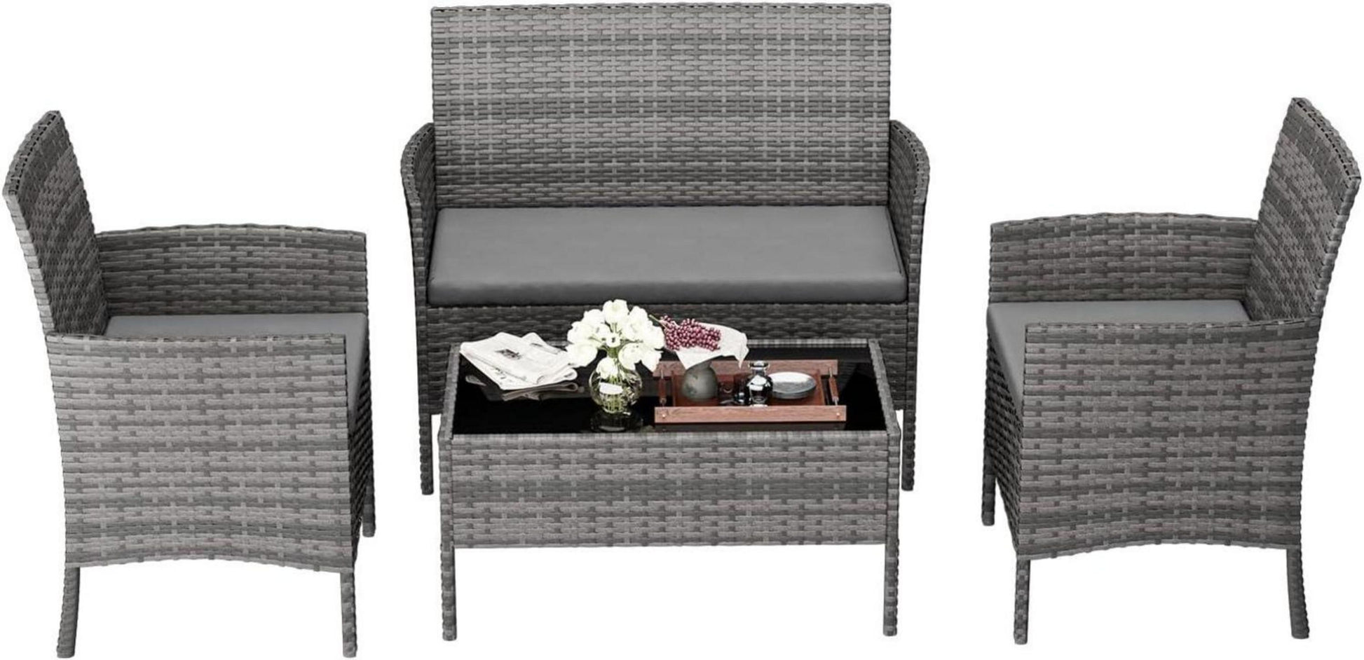 Gartenmöbel Set Rattanmöbel Balkonmöbel 4-teilig Grau