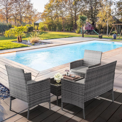 Rattanmöbel Set 4-teilig für Balkon & Terrasse, Grau