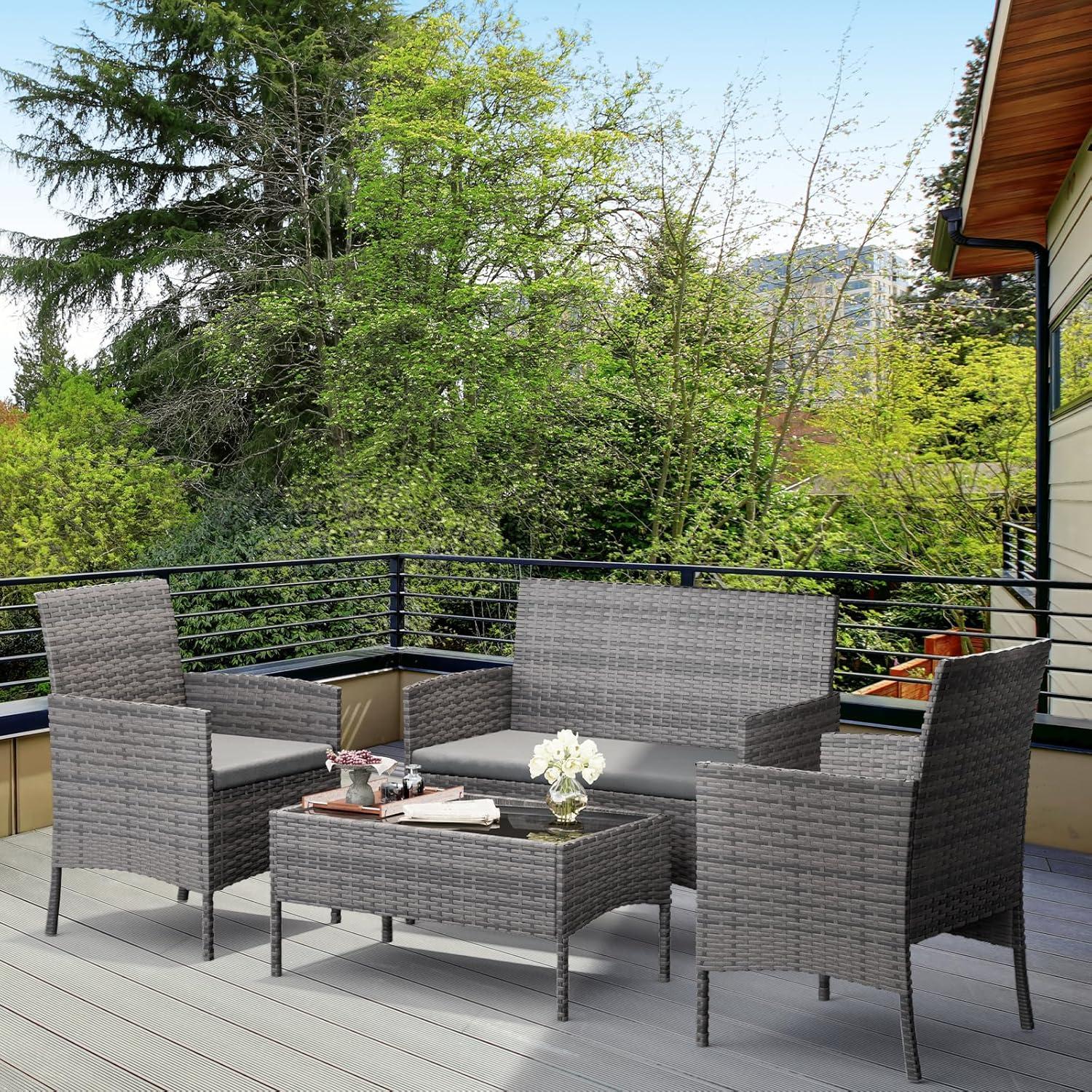 Gartenmöbel Set Rattanmöbel Balkonmöbel 4-teilig Grau