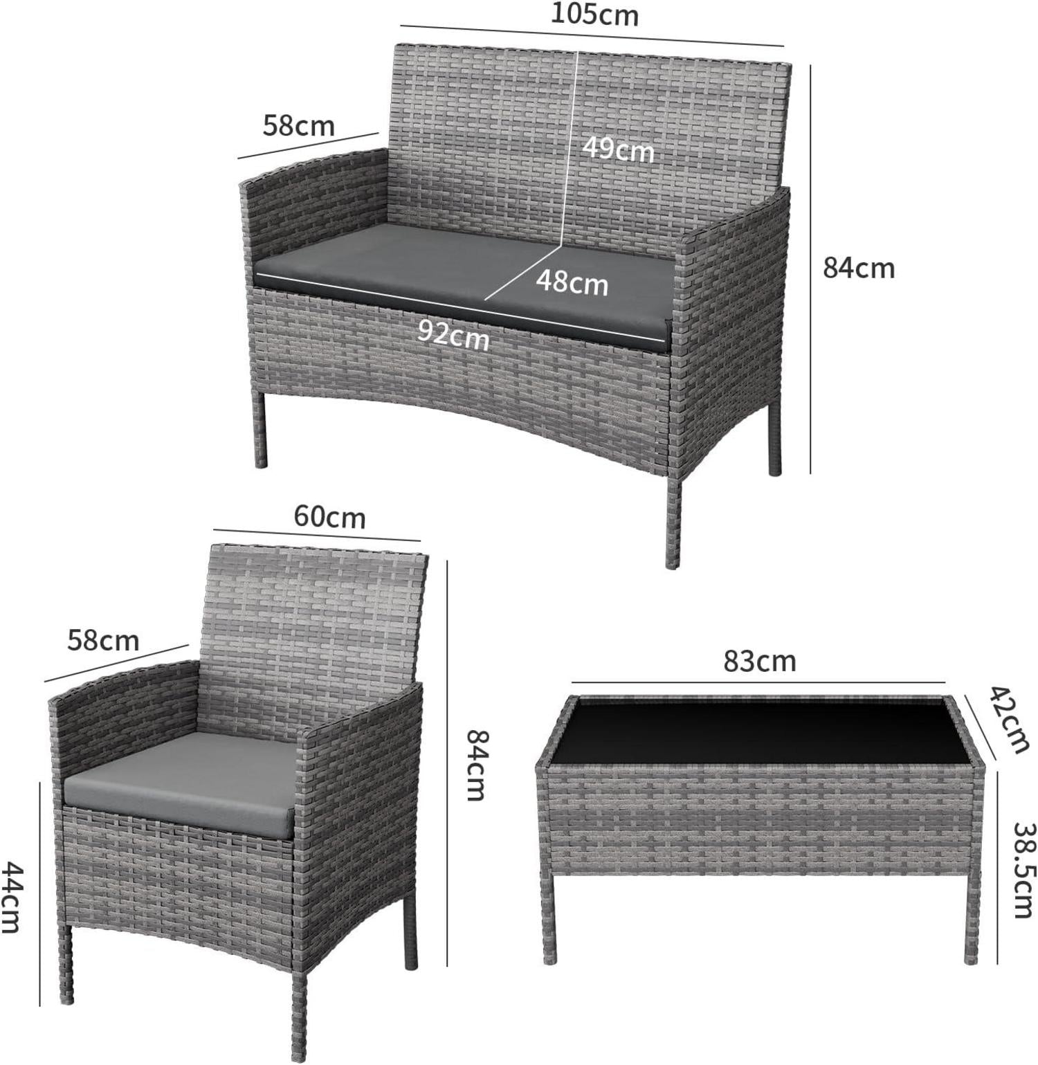 4-teiliges Amopatio Rattanmöbel Set für Balkon & Terrasse in Grau