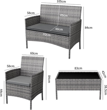 4-teiliges Amopatio Rattanmöbel Set für Balkon & Terrasse in Grau