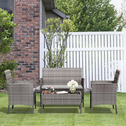 Rattan Gartenmöbel Set 4-teilig in Grau für Balkon & Terrasse