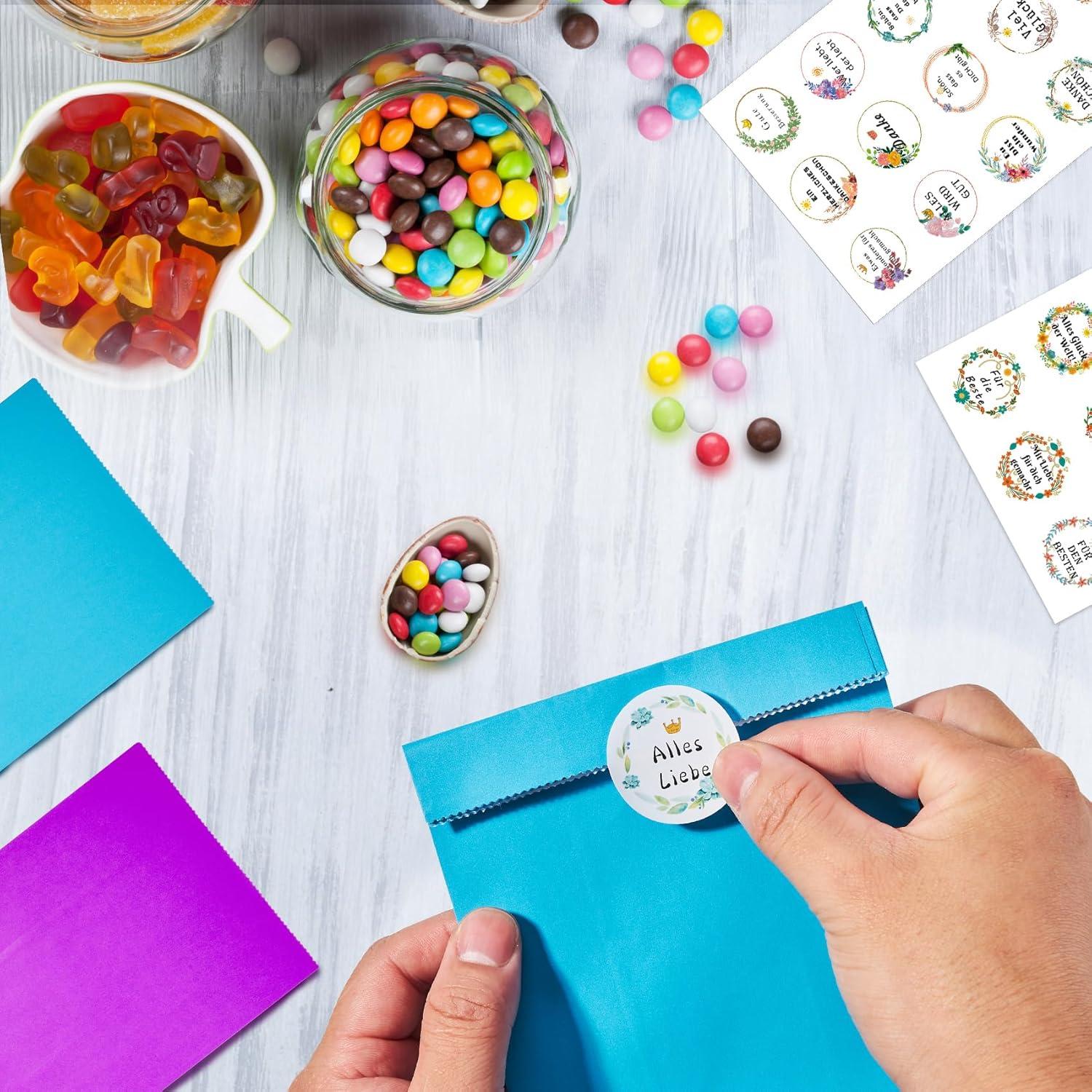 Papiertüten Geschenktüten Candy Tüten mit 90 Aufkleberpack für