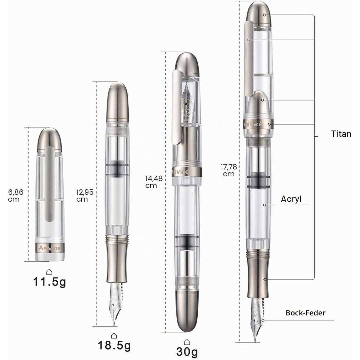 Füllfederhalter Acryl Transparent Kolbenfüller Bock Feder Broad Nib