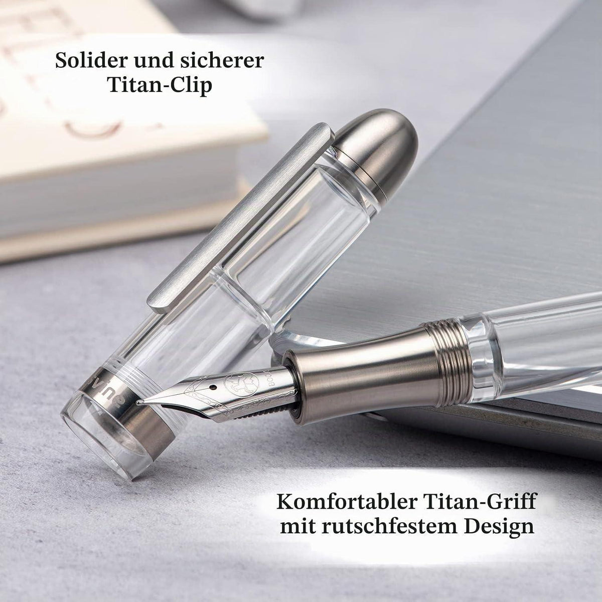 Füllfederhalter Acryl Transparent Kolbenfüller Bock Feder Broad Nib