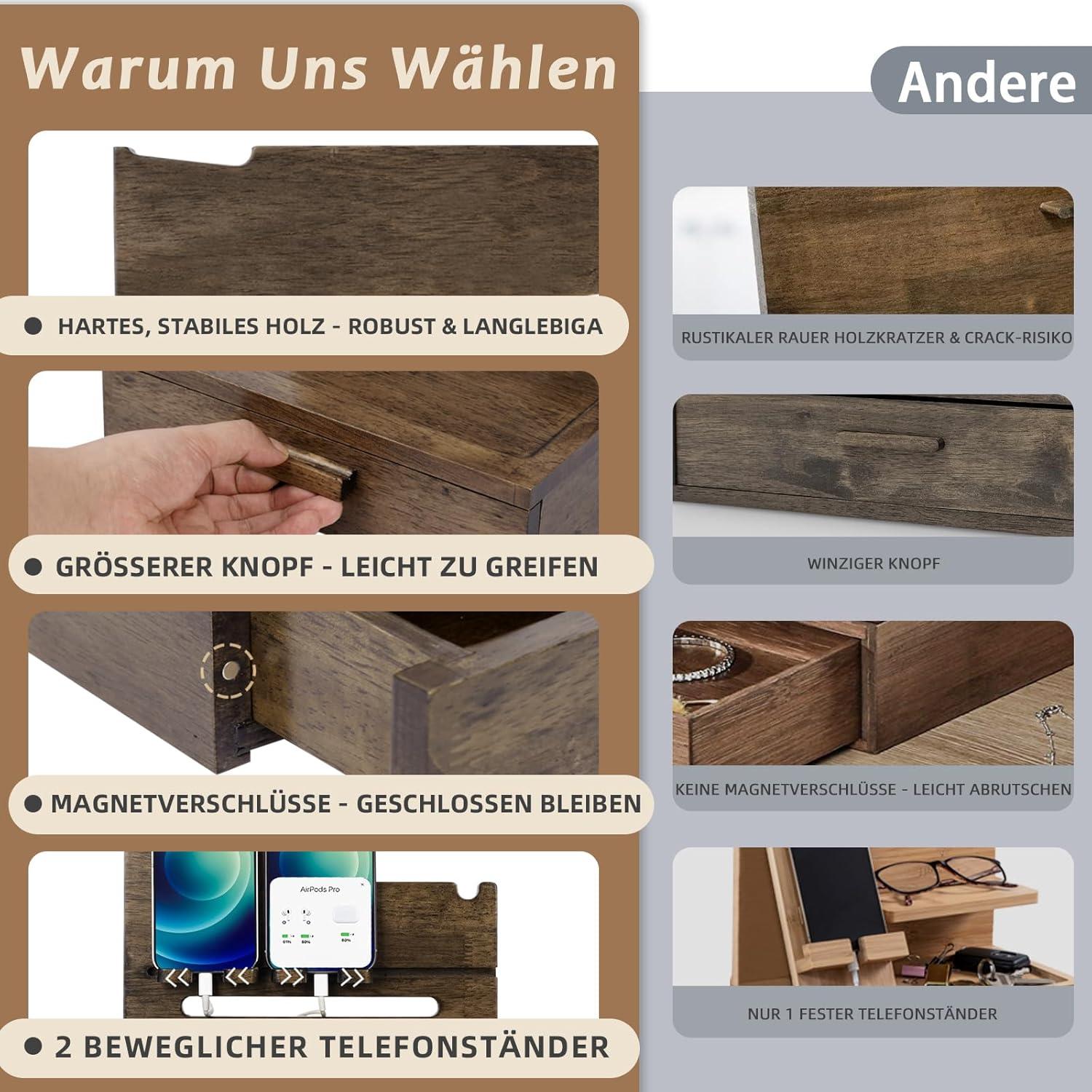 Holz Schubladen Organizer iPhone Docking Station Weihnachtsgeschenk