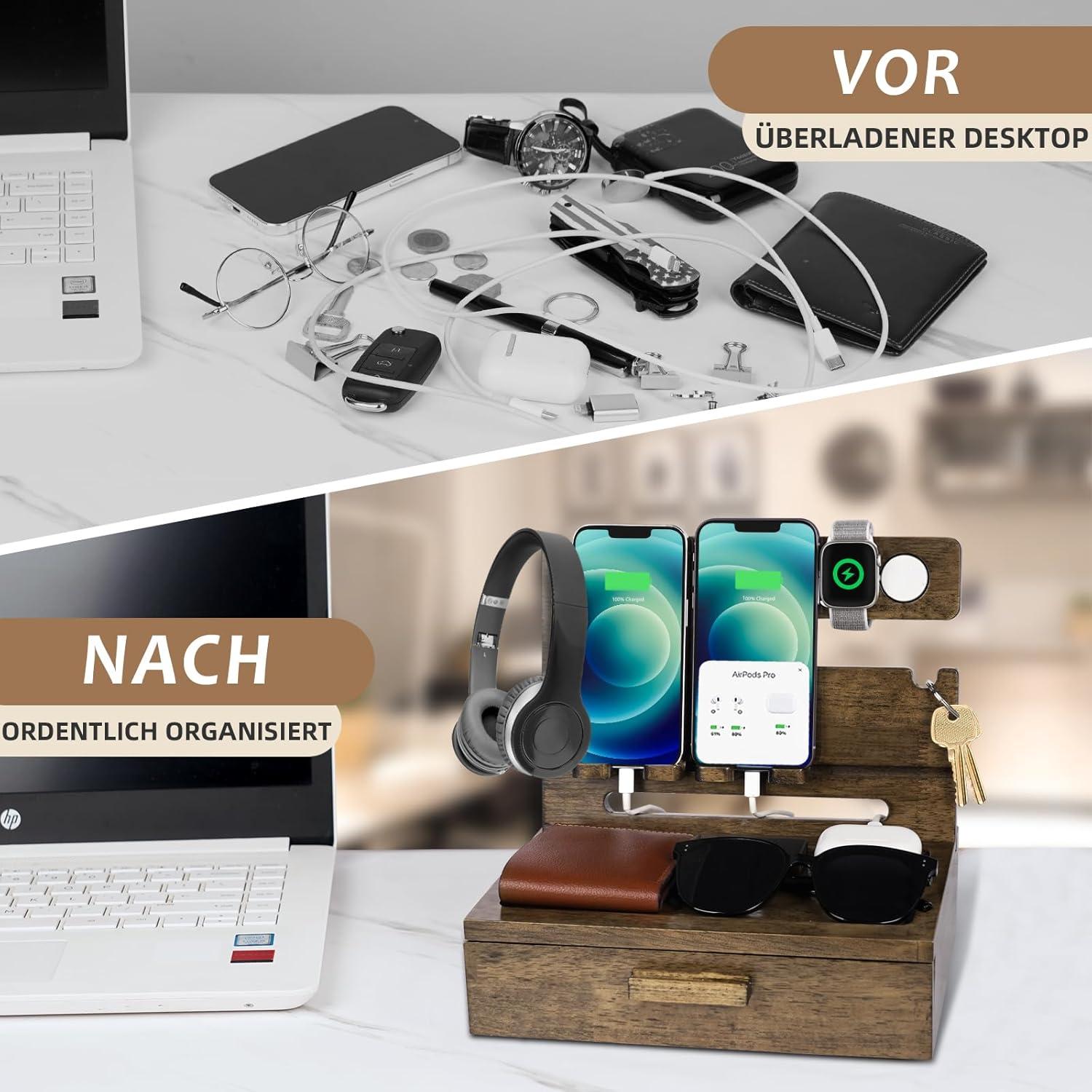 Holz Schubladen Organizer iPhone Docking Station Weihnachtsgeschenk