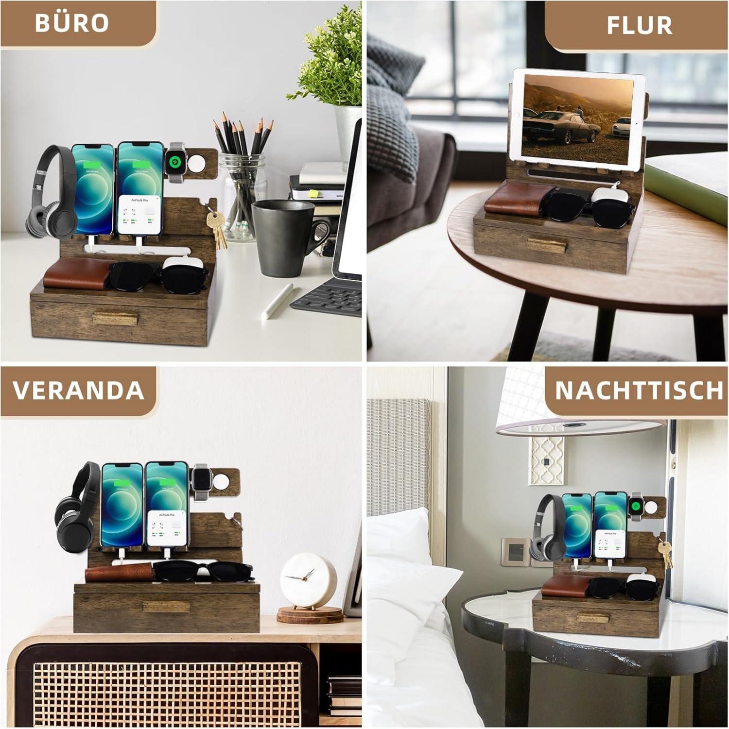 Holz Schubladen Organizer iPhone Docking Station Weihnachtsgeschenk