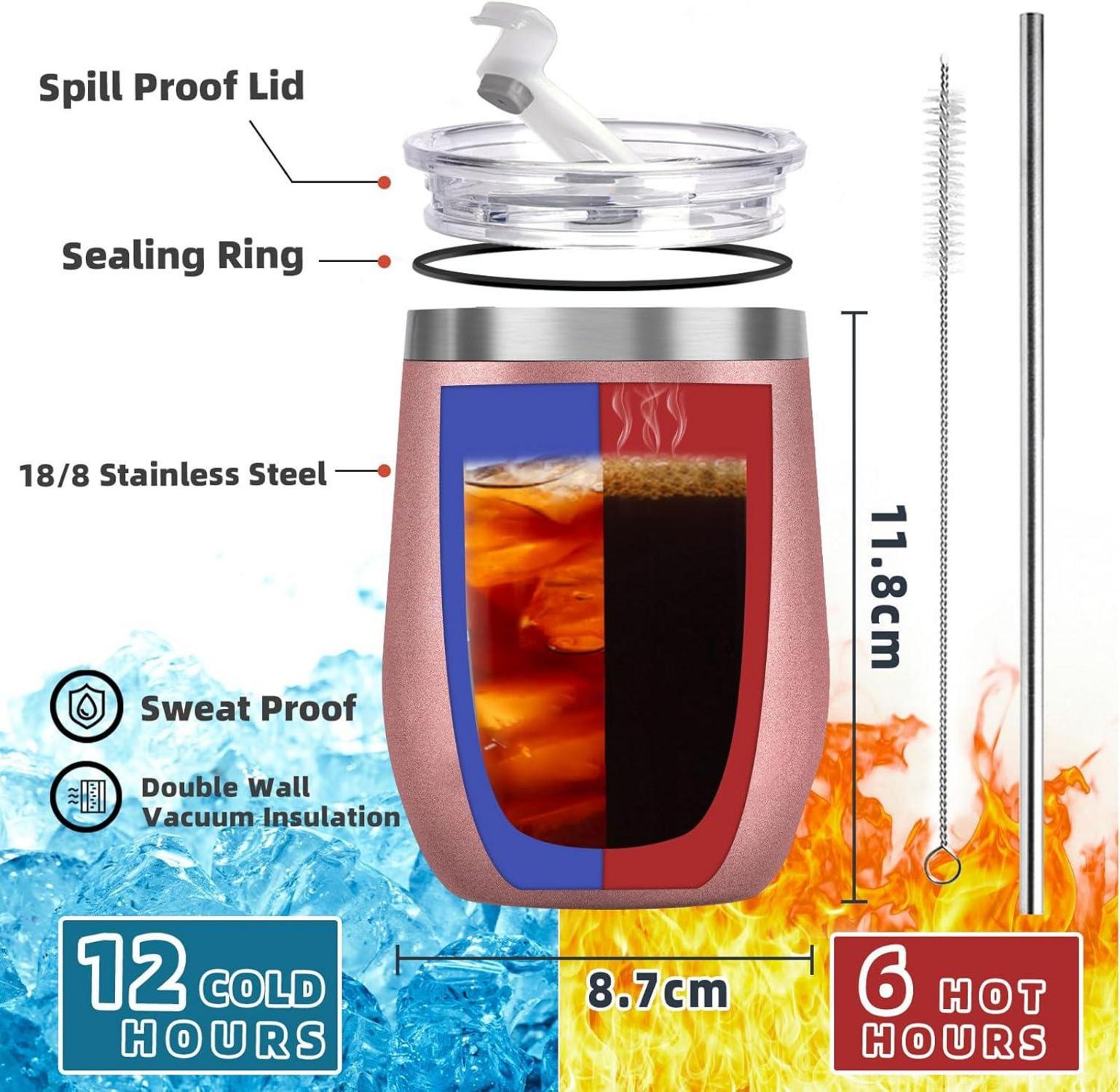 Isolierter Edelstahlbecher mit Strohhalm und Deckel 350ml