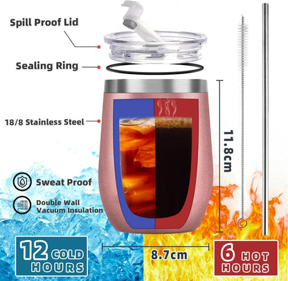 Isolierter Edelstahlbecher mit Strohhalm und Deckel 350ml