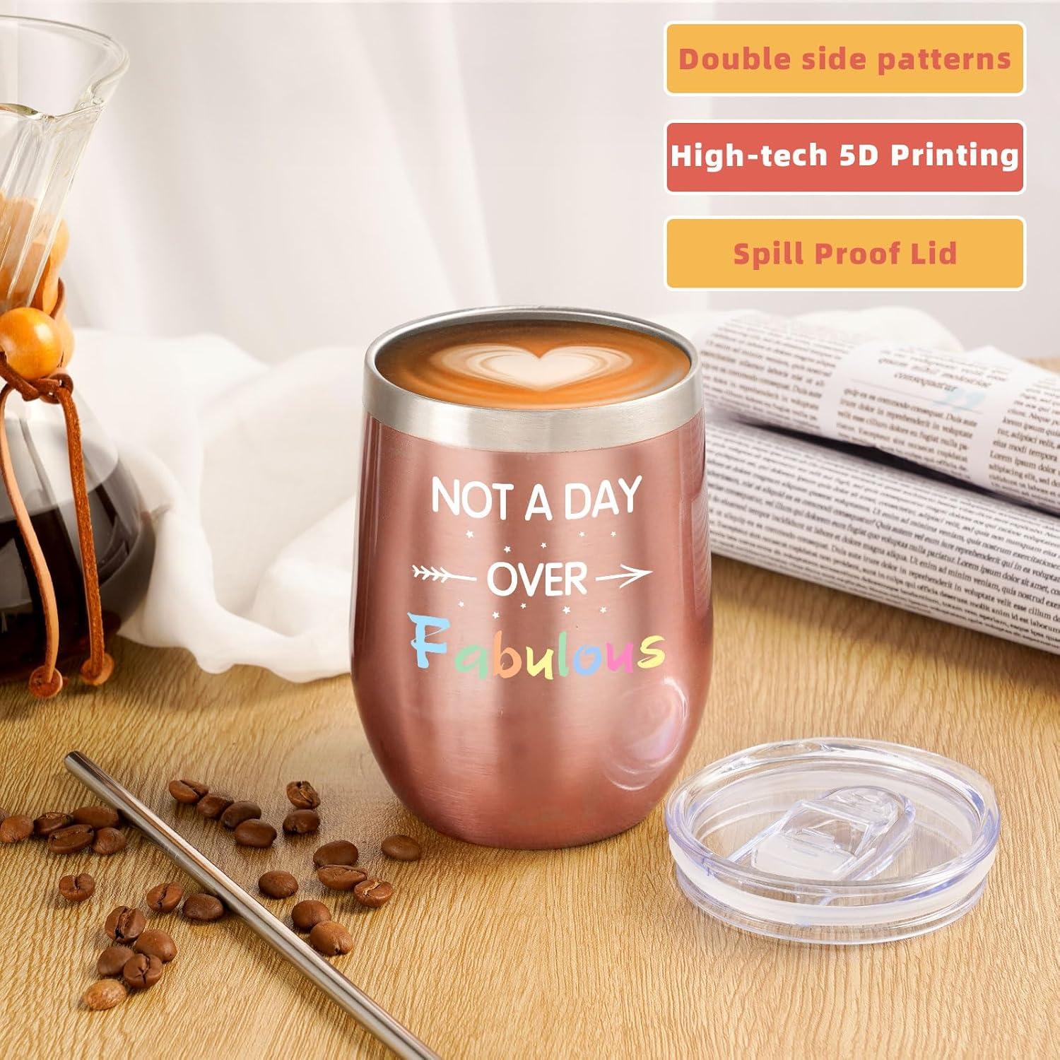 Isolierter Kaffee to go Becher mit Deckel und Strohhalm, Geschenk für Frauen, 350ml