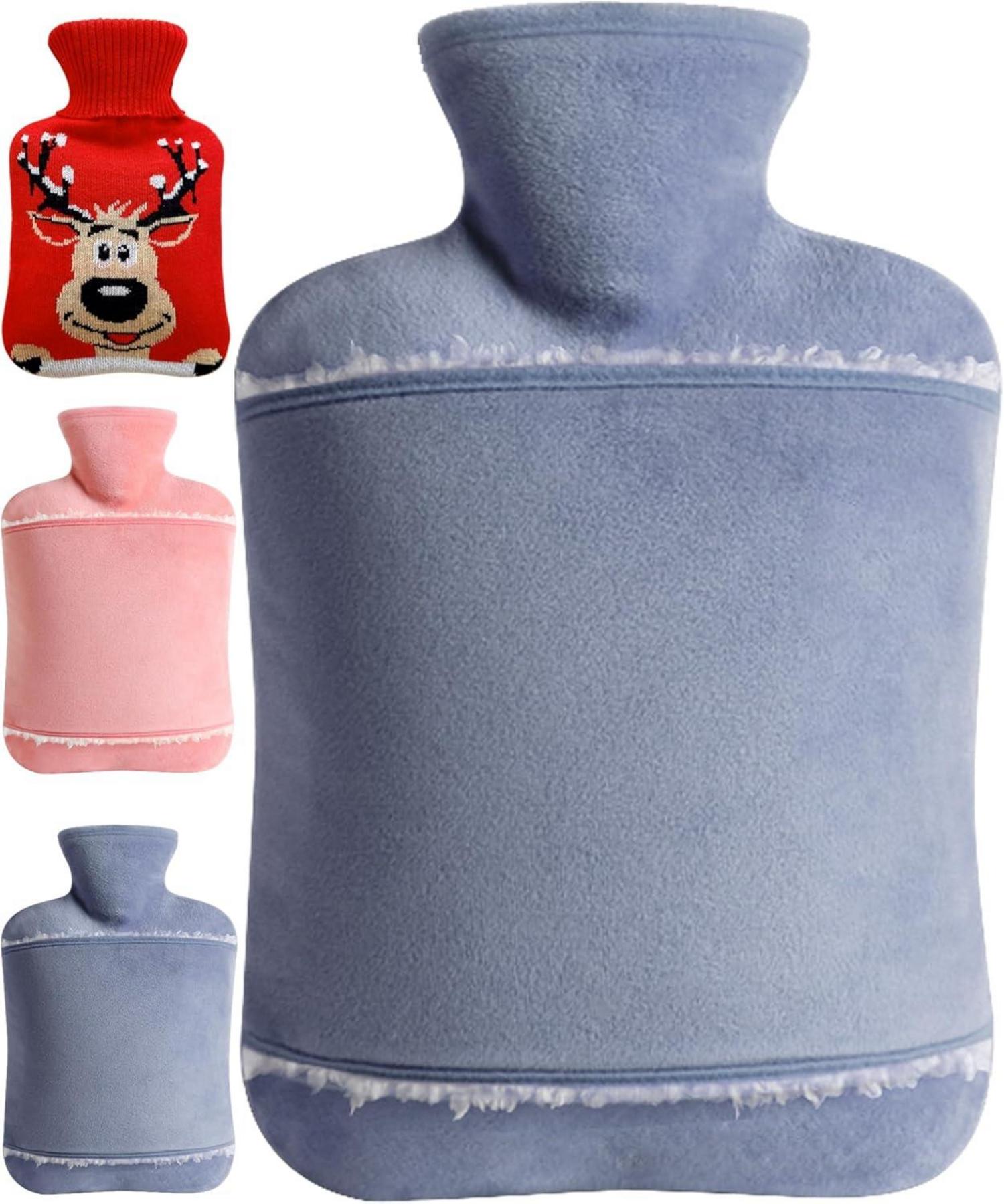 Wärmflasche mit Bezug auslaufsicher 2L Kuschelweich Grau